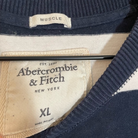 Abercrombie & Fitch Sweater Navy/White Muscle VNeck Stripe Long Sleeve XL Y2K - Picture 2 of 10